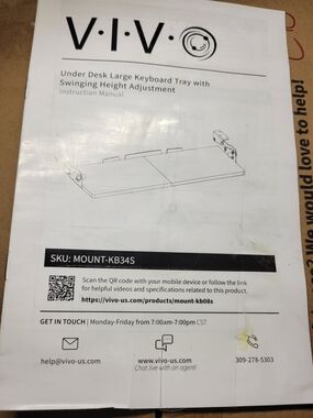 Vivo Mount Mount KB34S Black Under Desk Large Keyboard Tray